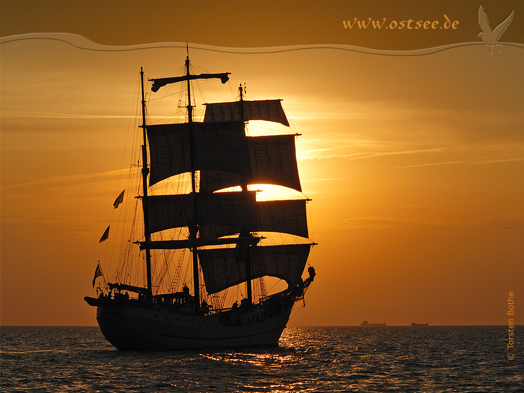 Windjammer im Sonnenuntergang