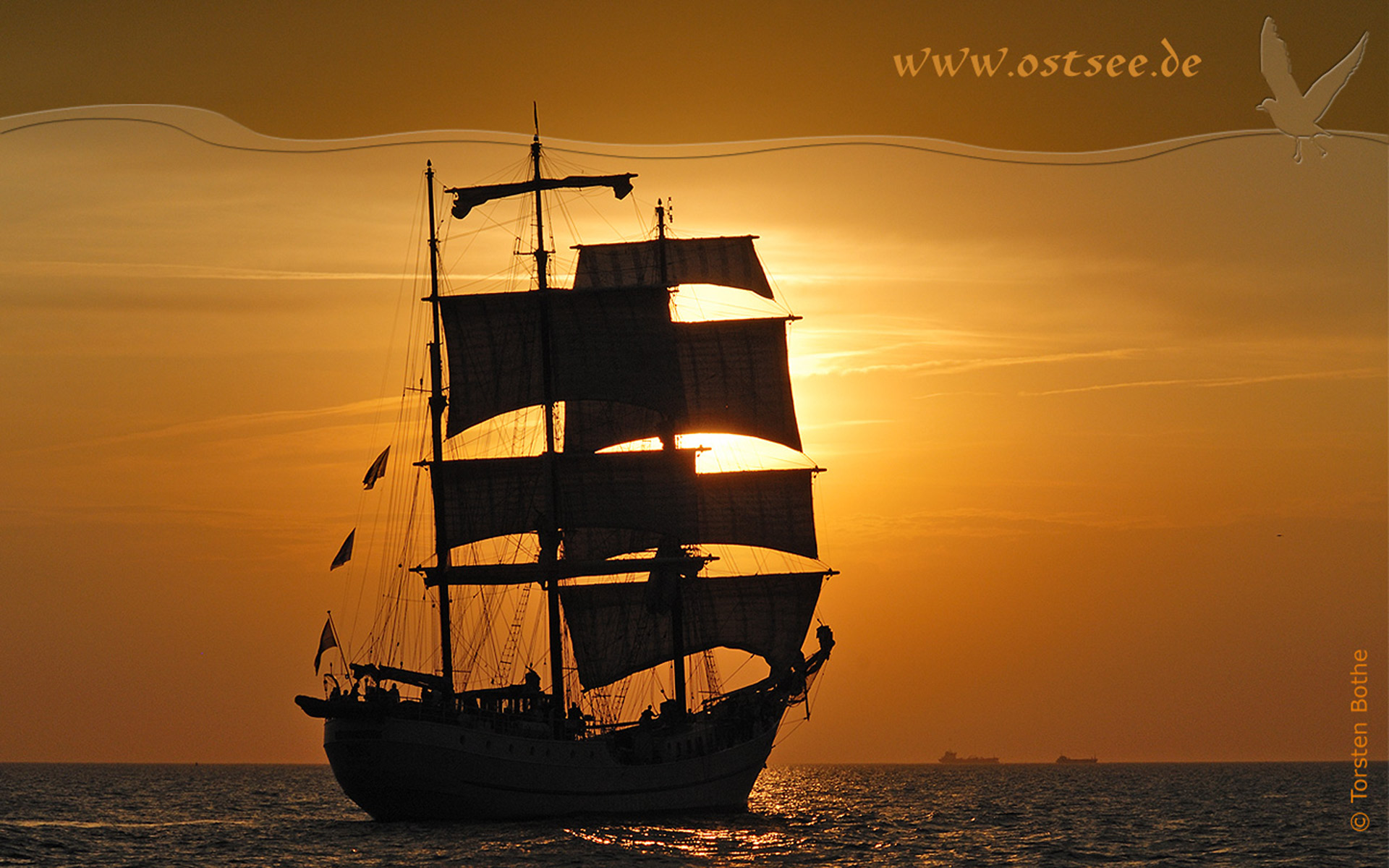 Windjammer im Sonnenuntergang